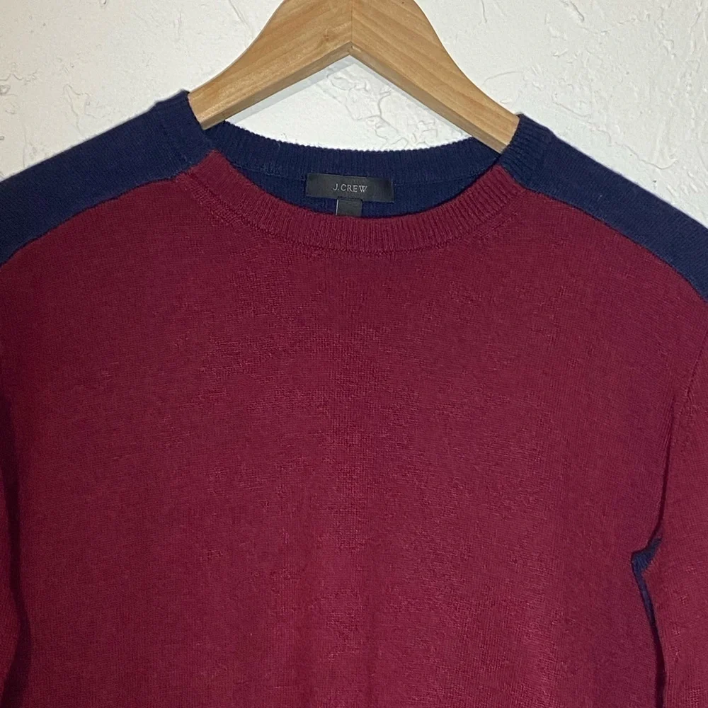 ✅ J. Crew Hi Low Color block Maroon Blue Wool Sweater Sz XXS